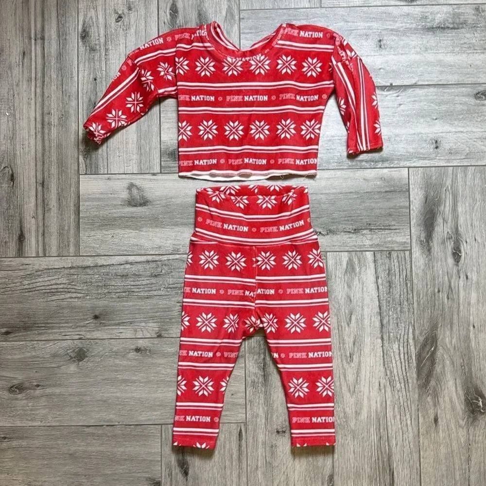 Baby Liv Boutique Kids “Pink Nation” Red Geometric Print Pajamas Size 12/18m